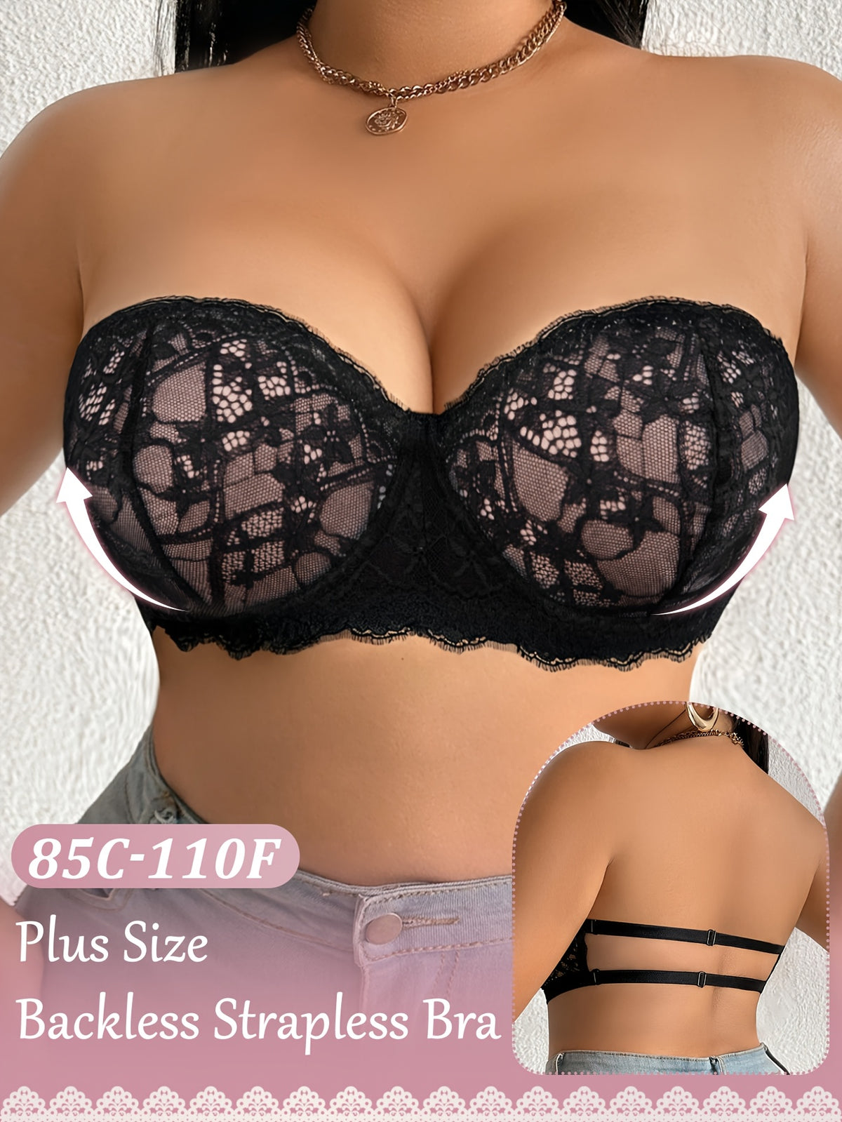 Épaules nues, bande festonnée et brides amovibles, grande taille