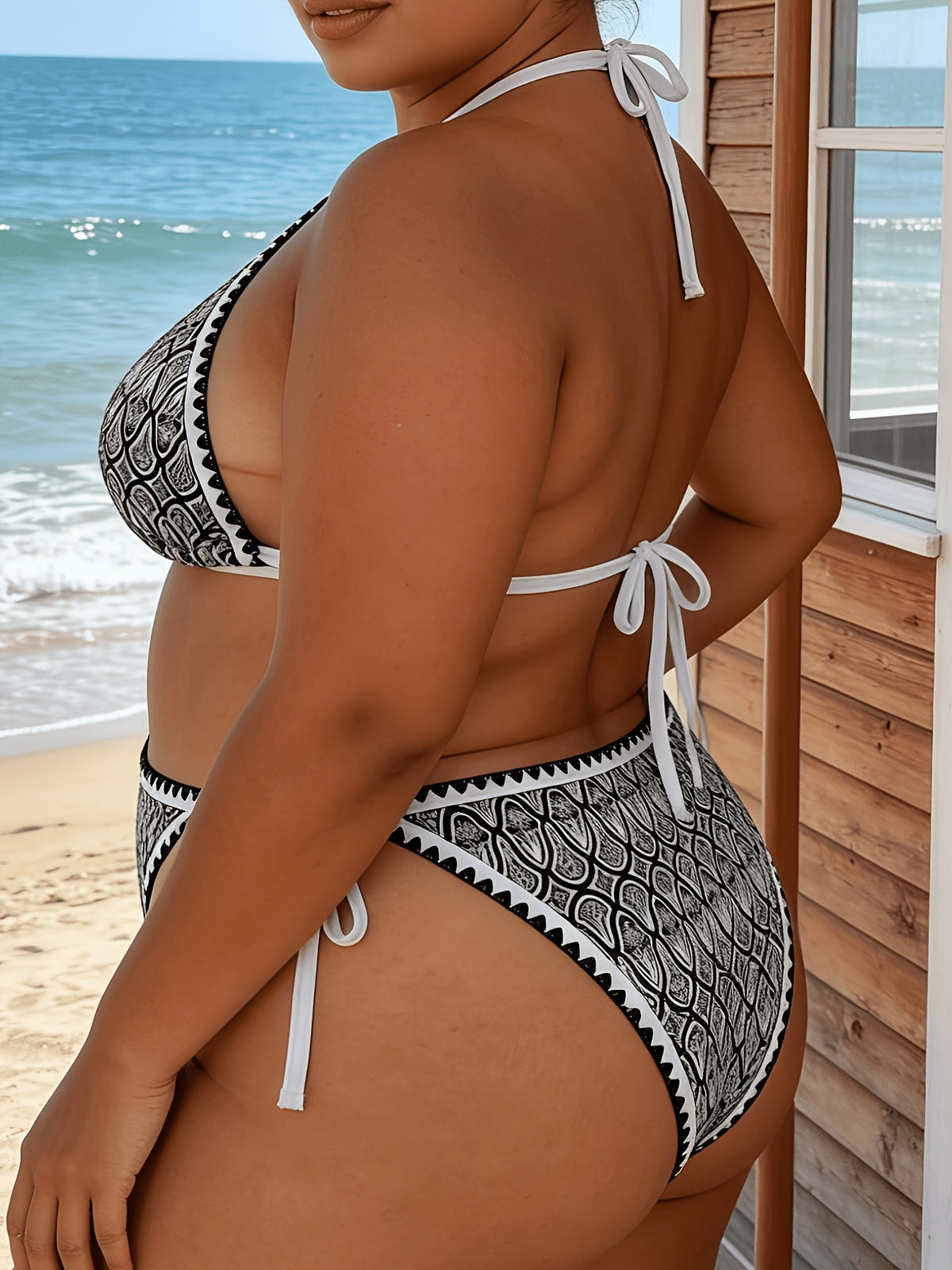 Bikini grande taille imprimé cachemire à bordure croquet