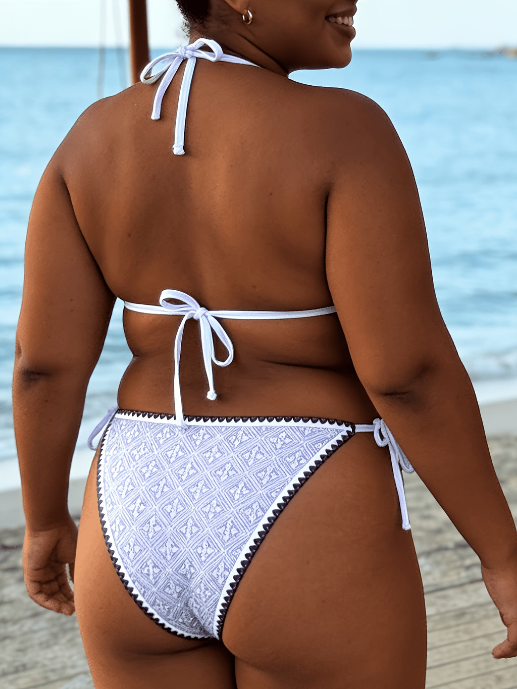 Bikini grande taille imprimé cachemire à bordure croquet