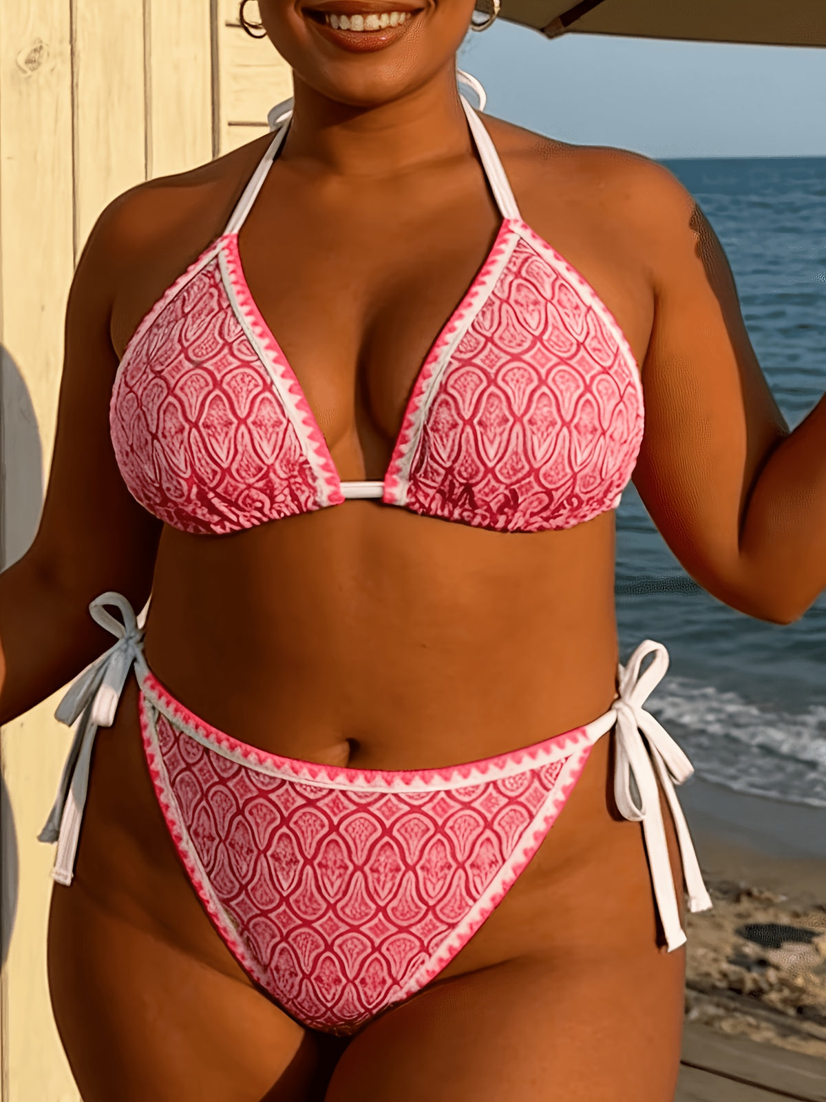 Bikini grande taille imprimé cachemire à bordure croquet