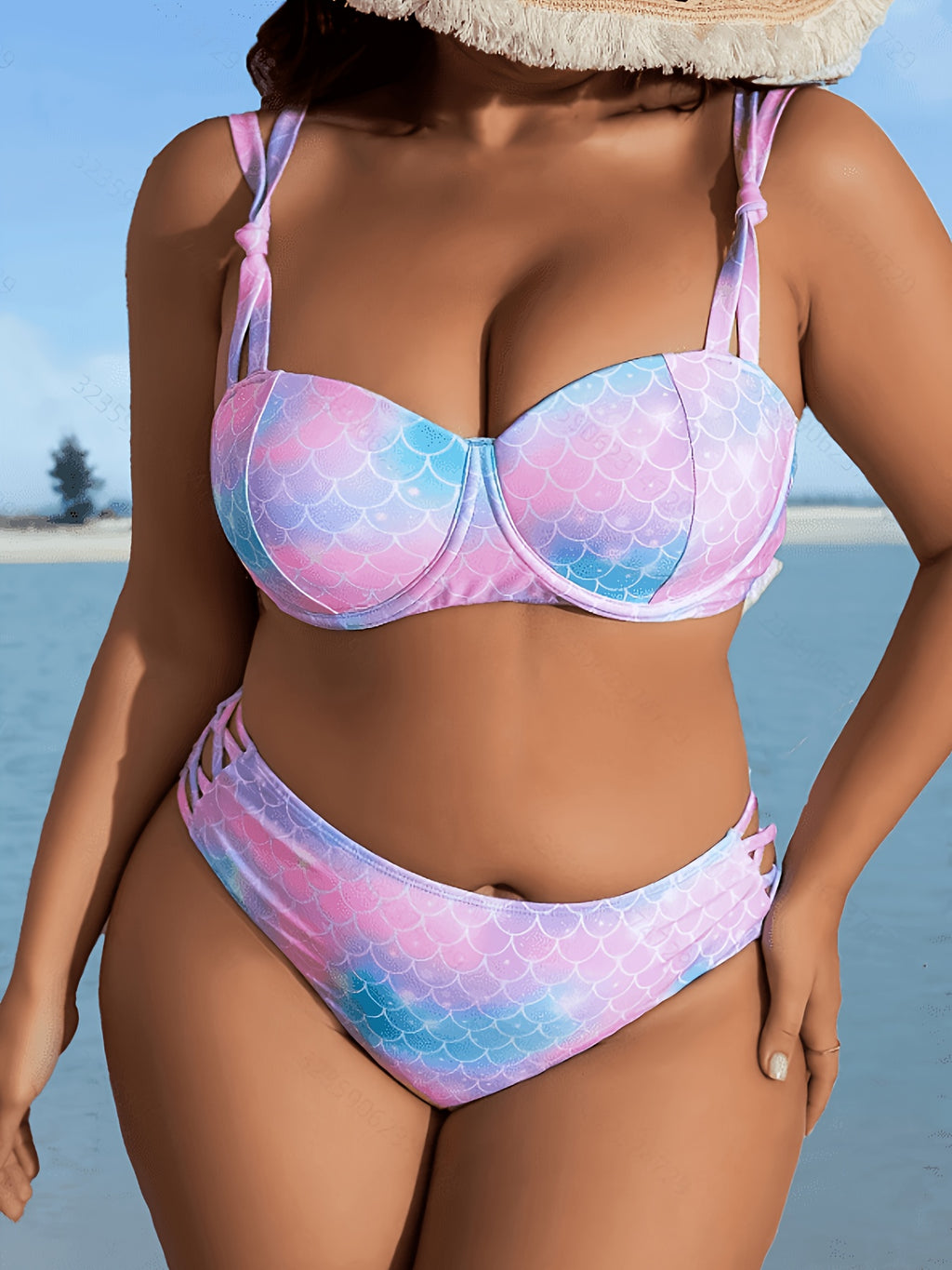 Bikini grande taille en écailles de sirène, dégradé pastel