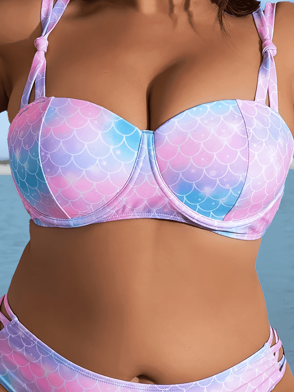 Bikini grande taille en écailles de sirène, dégradé pastel