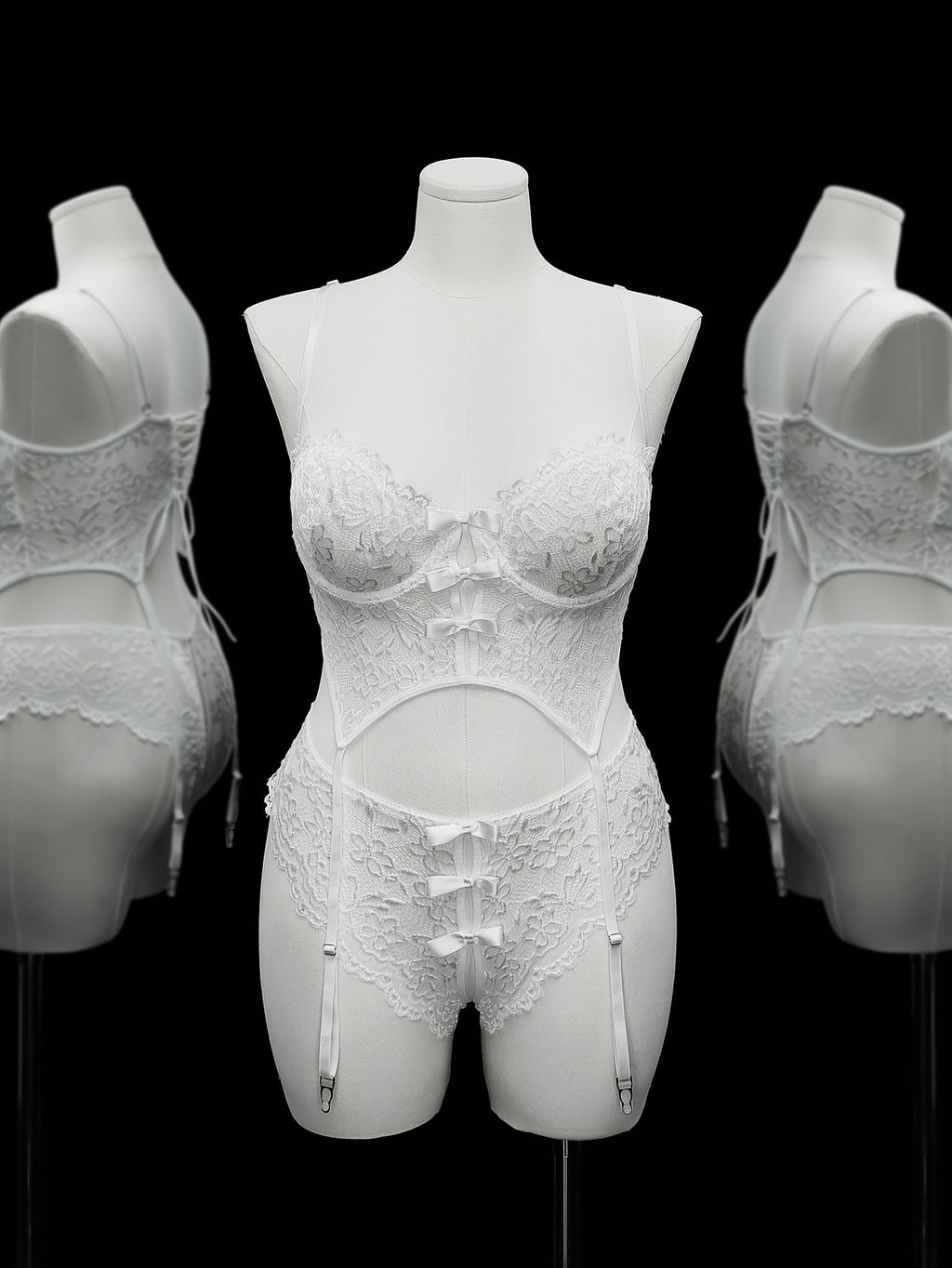 Ensemble bustier et culotte grande taille en dentelle blanche