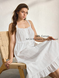 Plumetis blanc et volant froncé, chemise de nuit grande taille