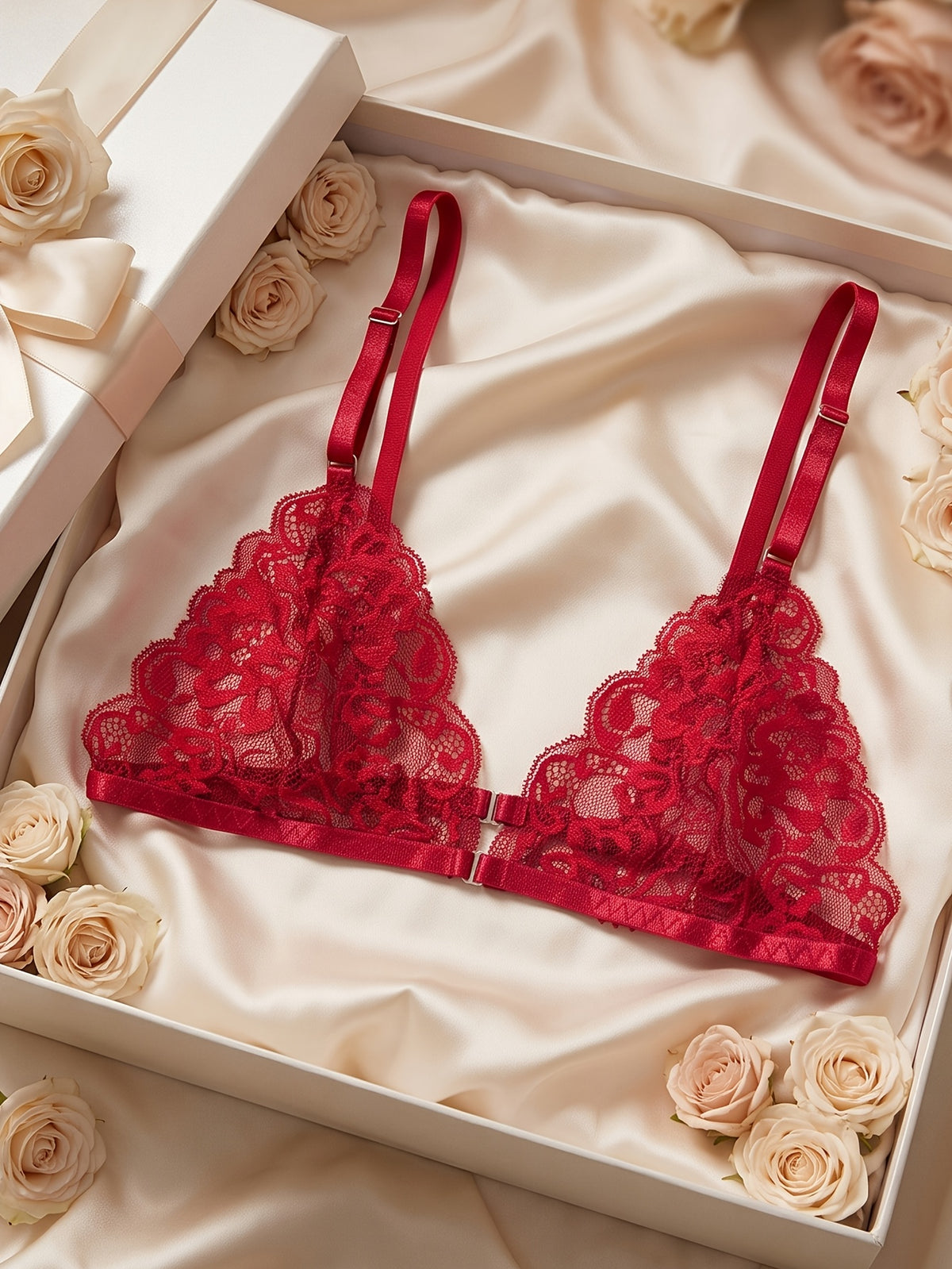 Bralette, string et harnais rouges en dentelle, grande taille
