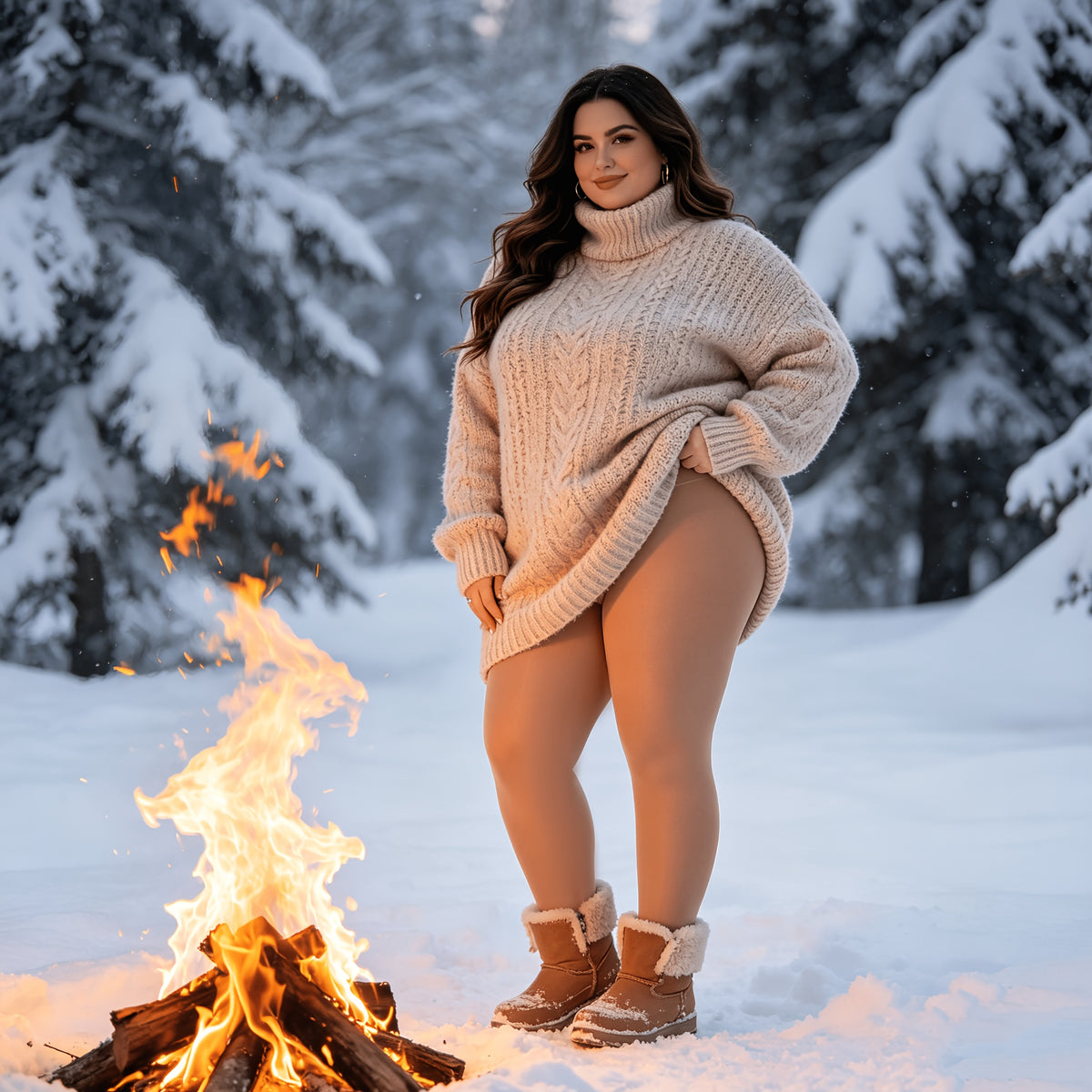 Collant grande taille abricot clair, aplat mat et couvrant