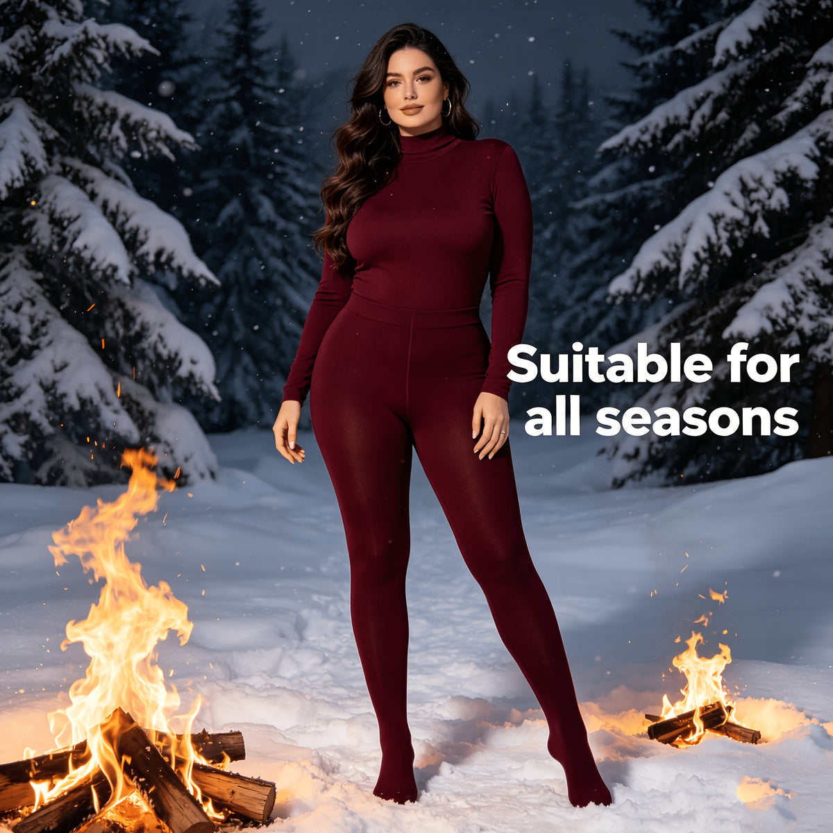 Collant grande taille bordeaux mat à taille très remontée