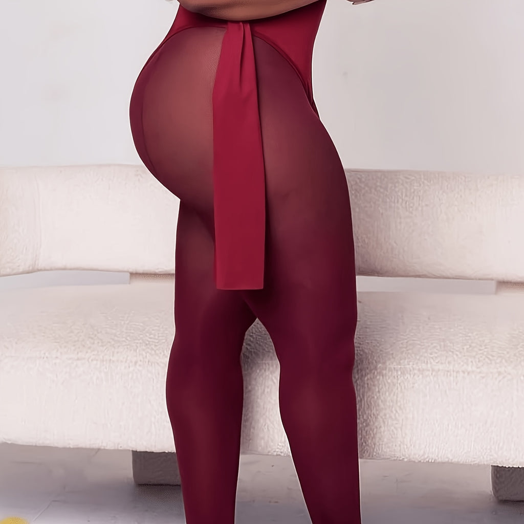 Collant grande taille bourgogne uni, pied fermé, 2XL au 4XL