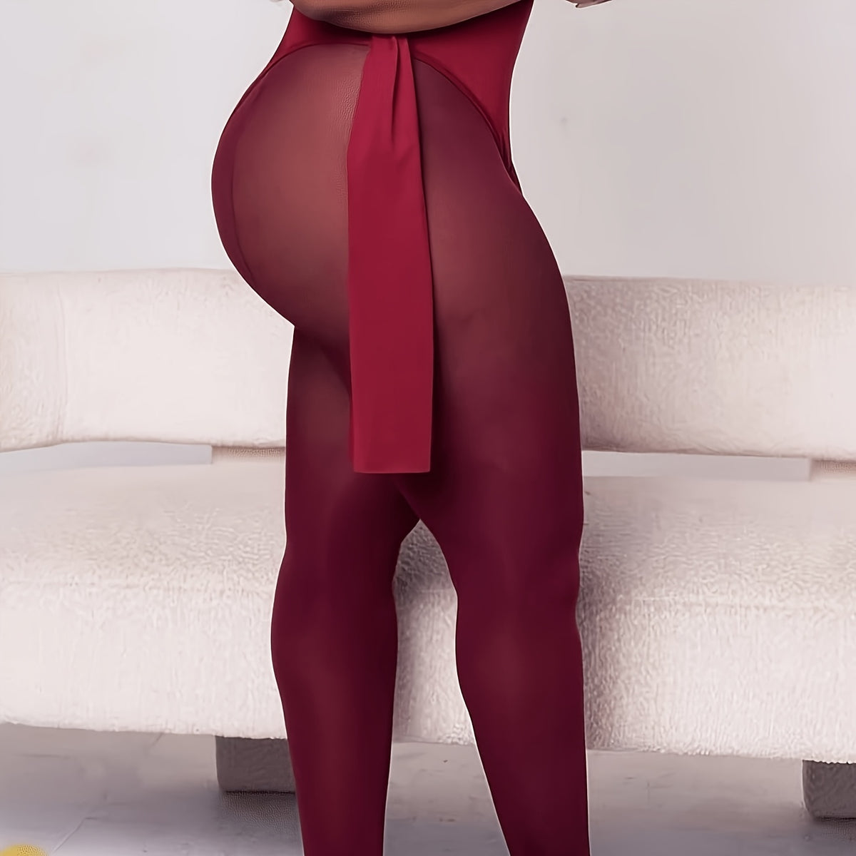 Collant grande taille bourgogne uni, pied fermé, 2XL au 4XL