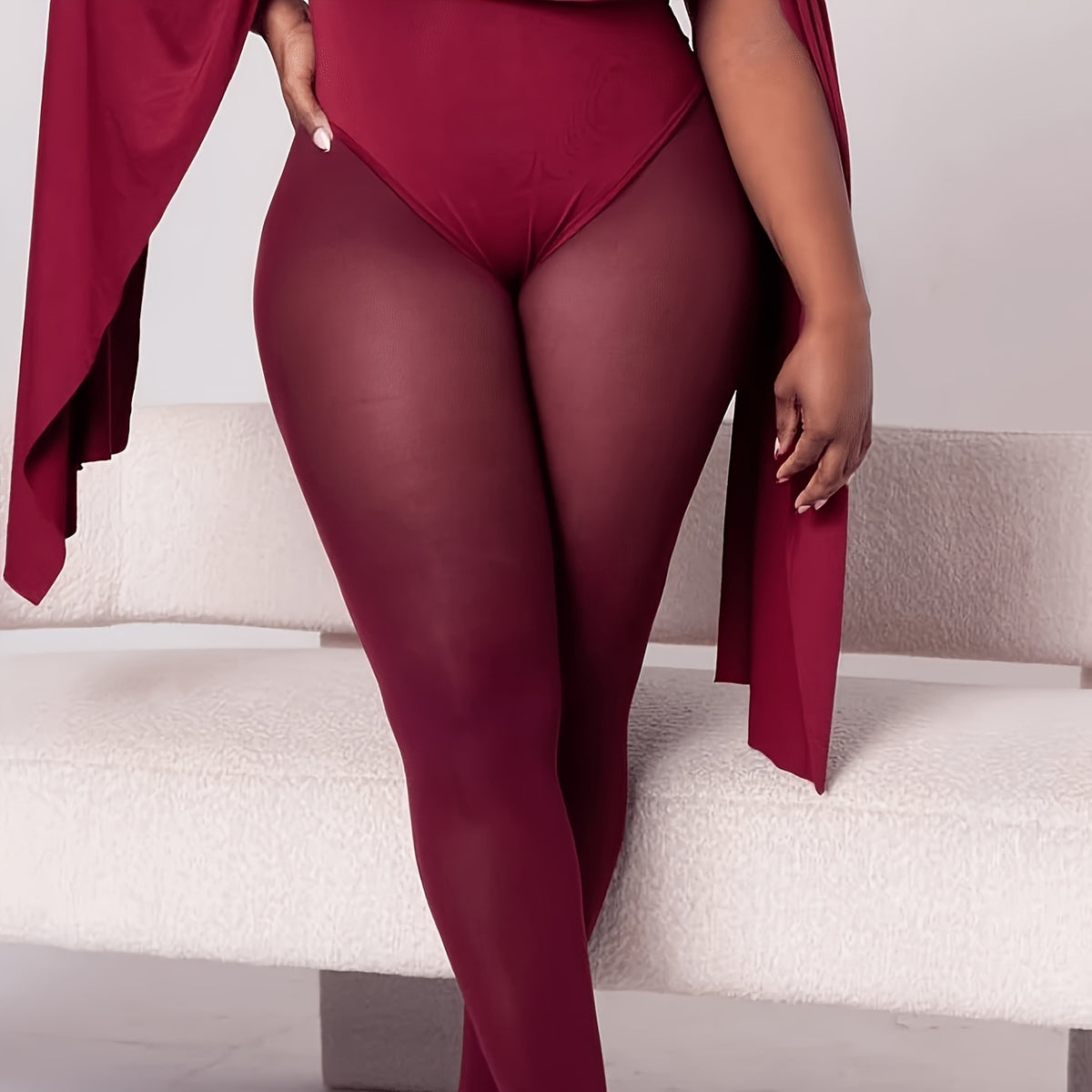 Collant grande taille bourgogne uni, pied fermé, 2XL au 4XL
