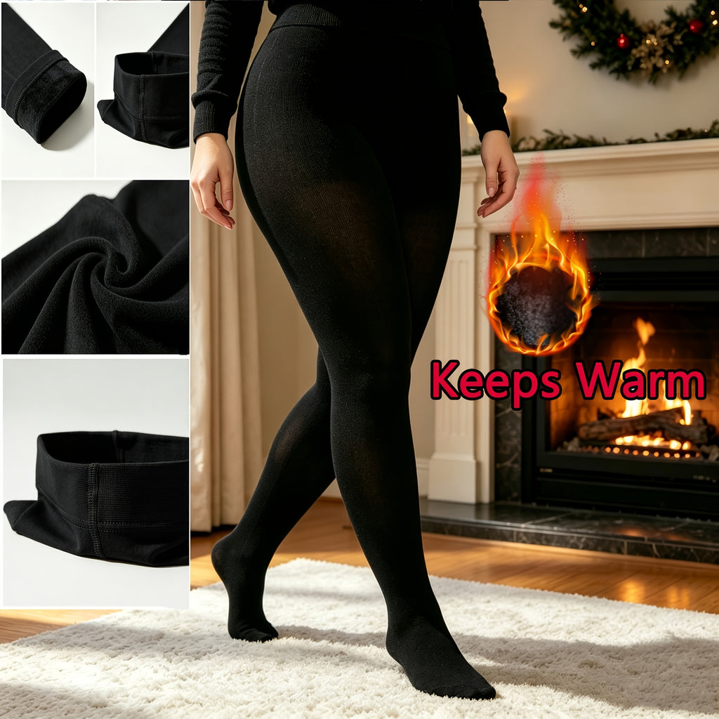 Collant grande taille doublé polaire, en noir ou ton nude