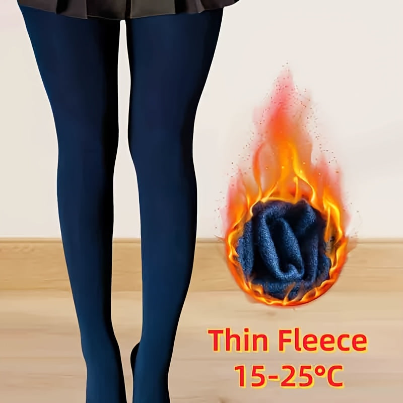 Collant grande taille molletonné bleu marine de mi-saison