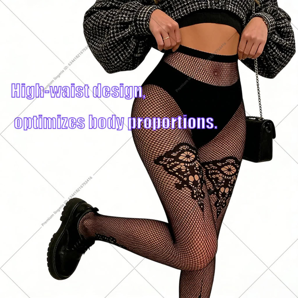 Collant résille grande taille à empiècement opaque haut
