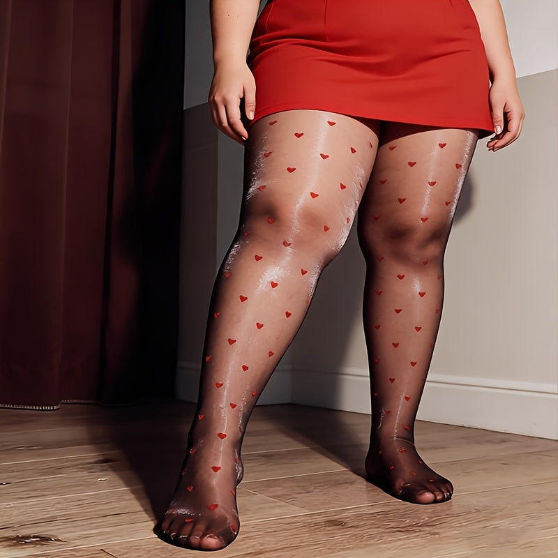 Collants grande taille à petits cœurs rouges, nude et noir
