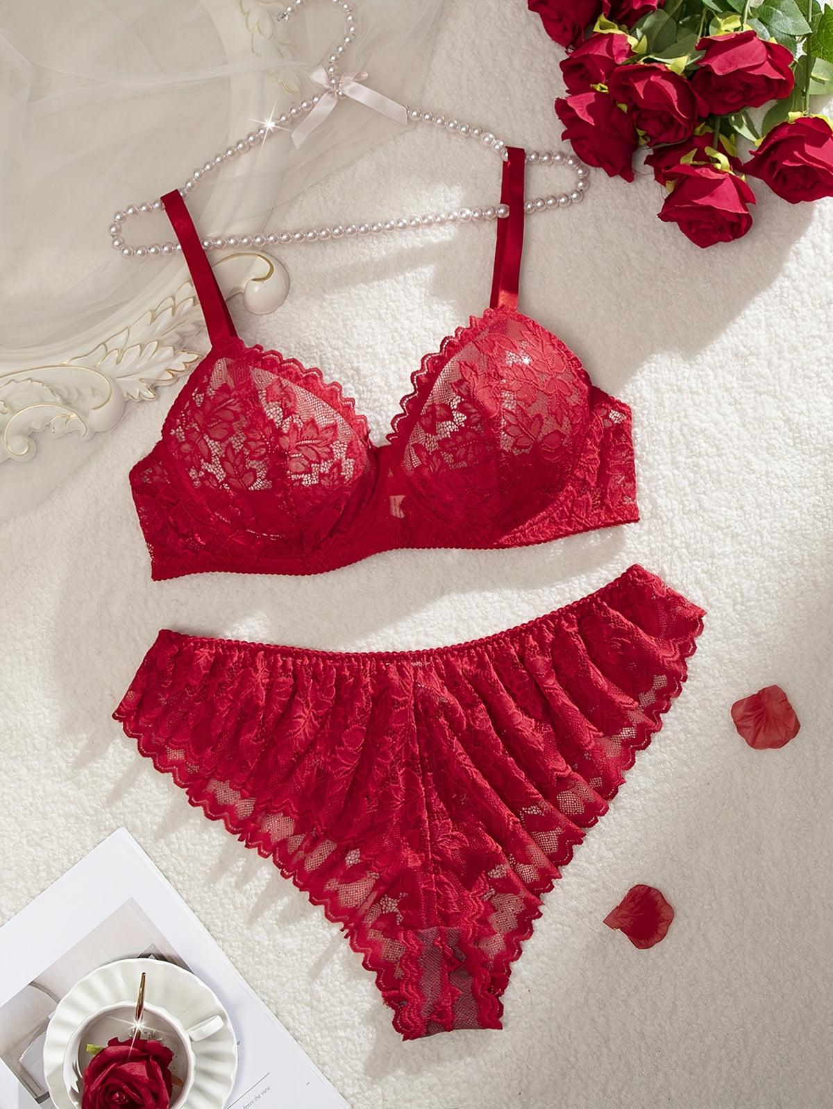 Dentelle rouge du 0XL au 5XL, ensemble lingerie grande taille