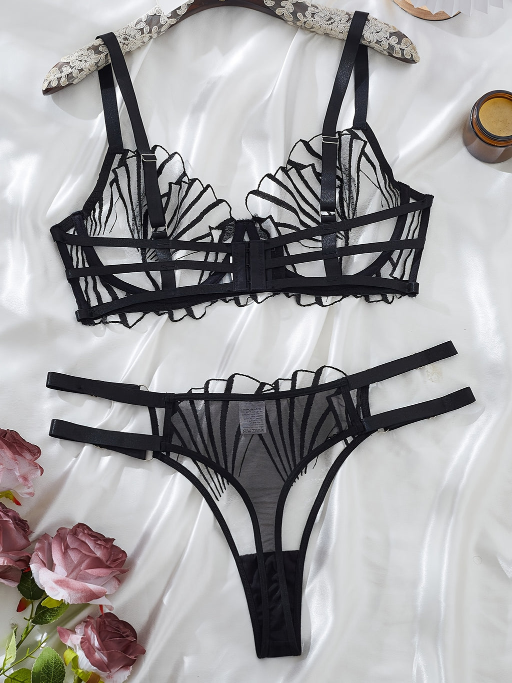 Ensemble 2 pièces grande taille, broderie coquillage noire