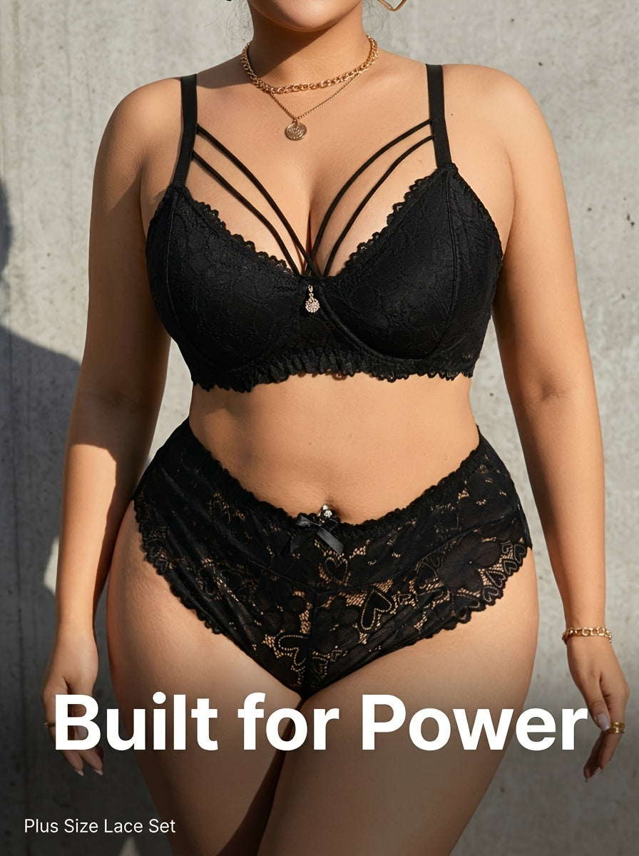 Quatre brides sur un décolleté, dentelle noire grande taille