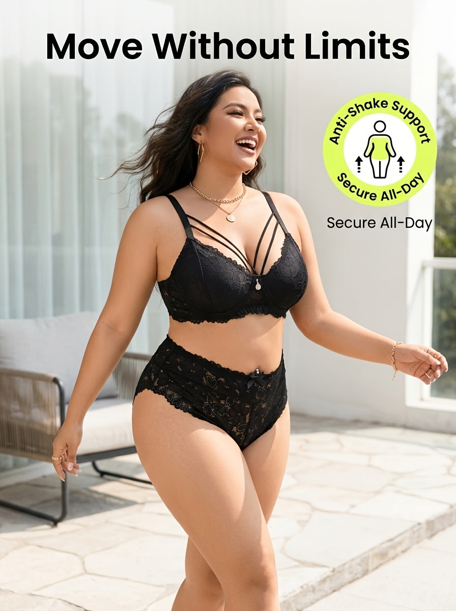 Quatre brides sur un décolleté, dentelle noire grande taille