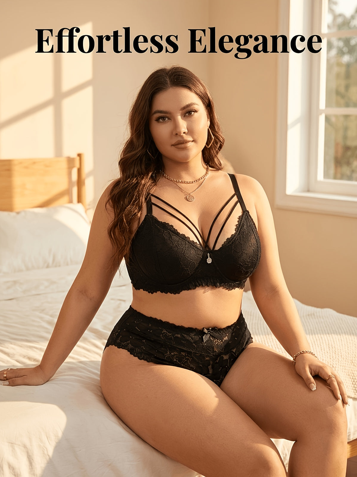 Quatre brides sur un décolleté, dentelle noire grande taille