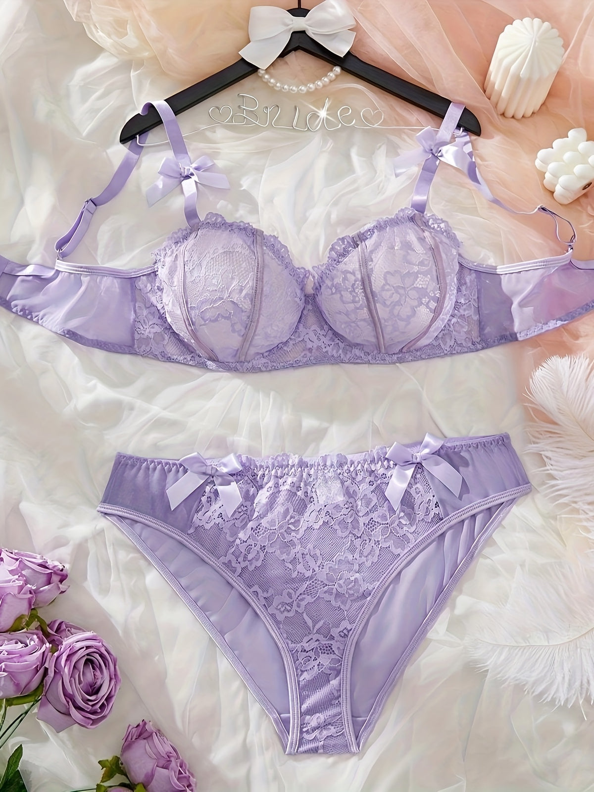 Lilas et rubans de satin, ensemble lingerie grande taille
