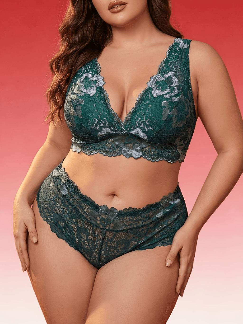 Ensemble turquoise foncé à fleurs argentées, grande taille
