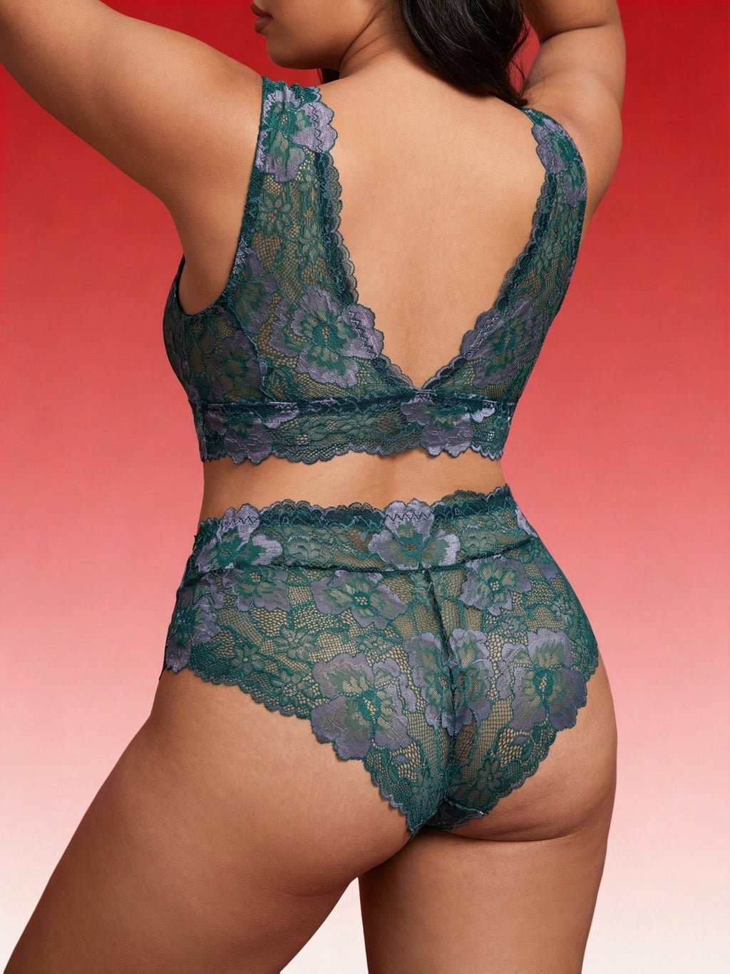 Ensemble turquoise foncé à fleurs argentées, grande taille