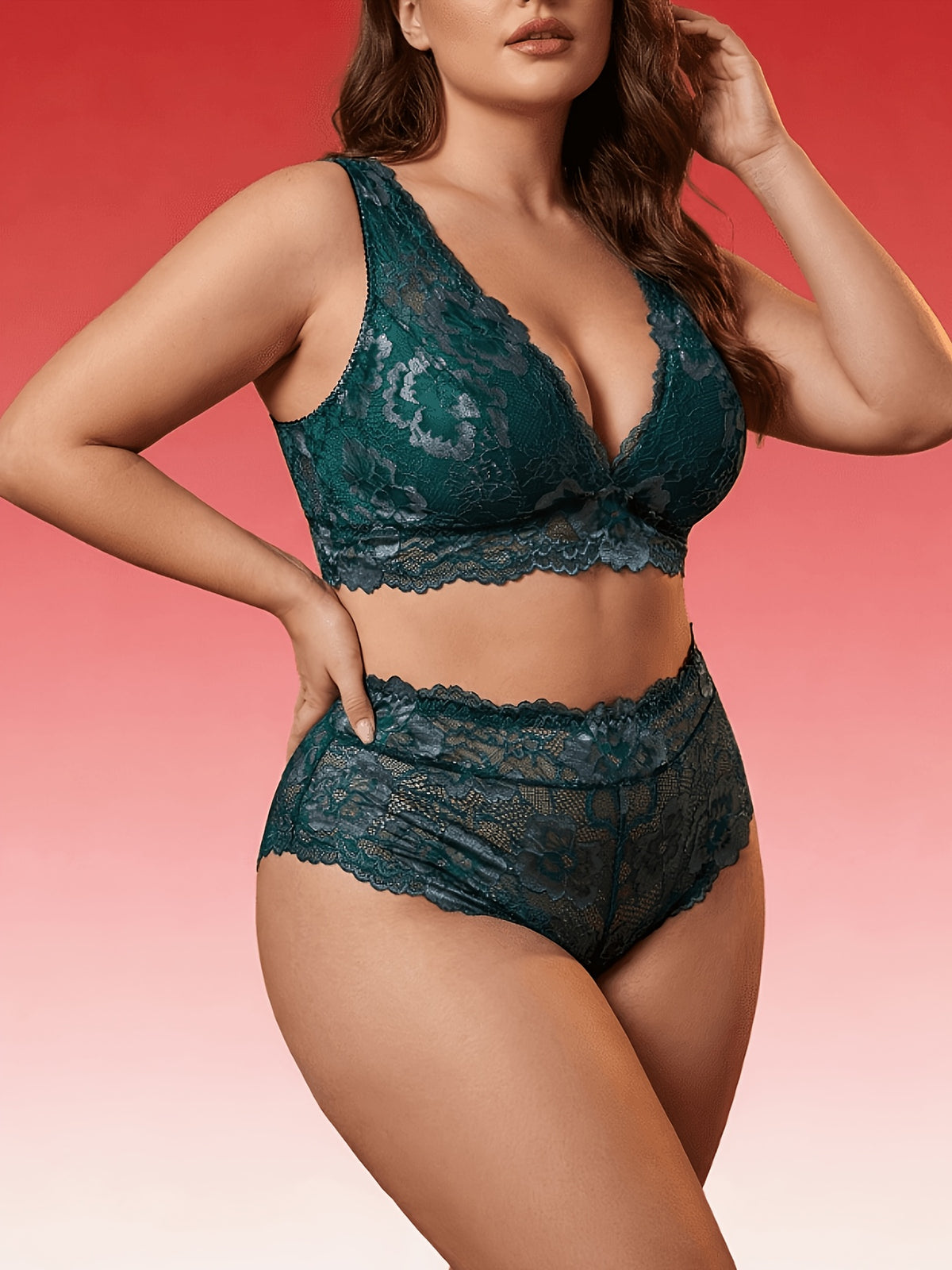Ensemble turquoise foncé à fleurs argentées, grande taille