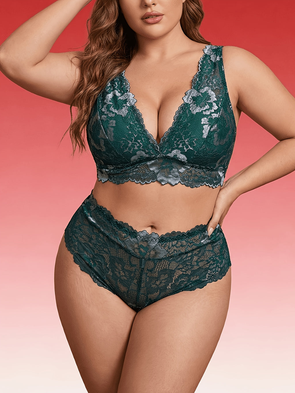 Ensemble turquoise foncé à fleurs argentées, grande taille