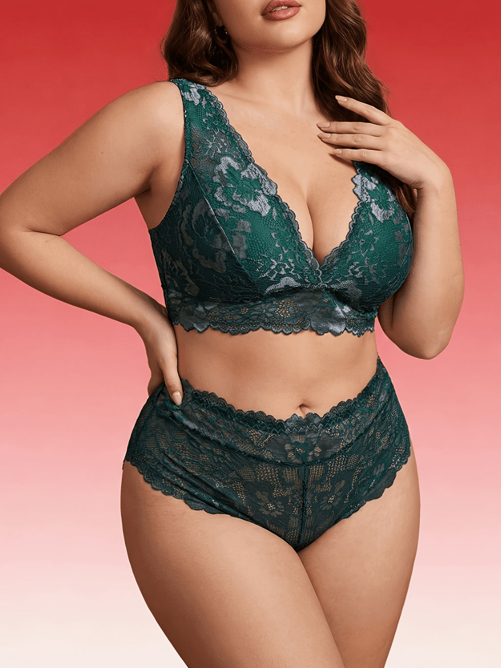 Ensemble turquoise foncé à fleurs argentées, grande taille