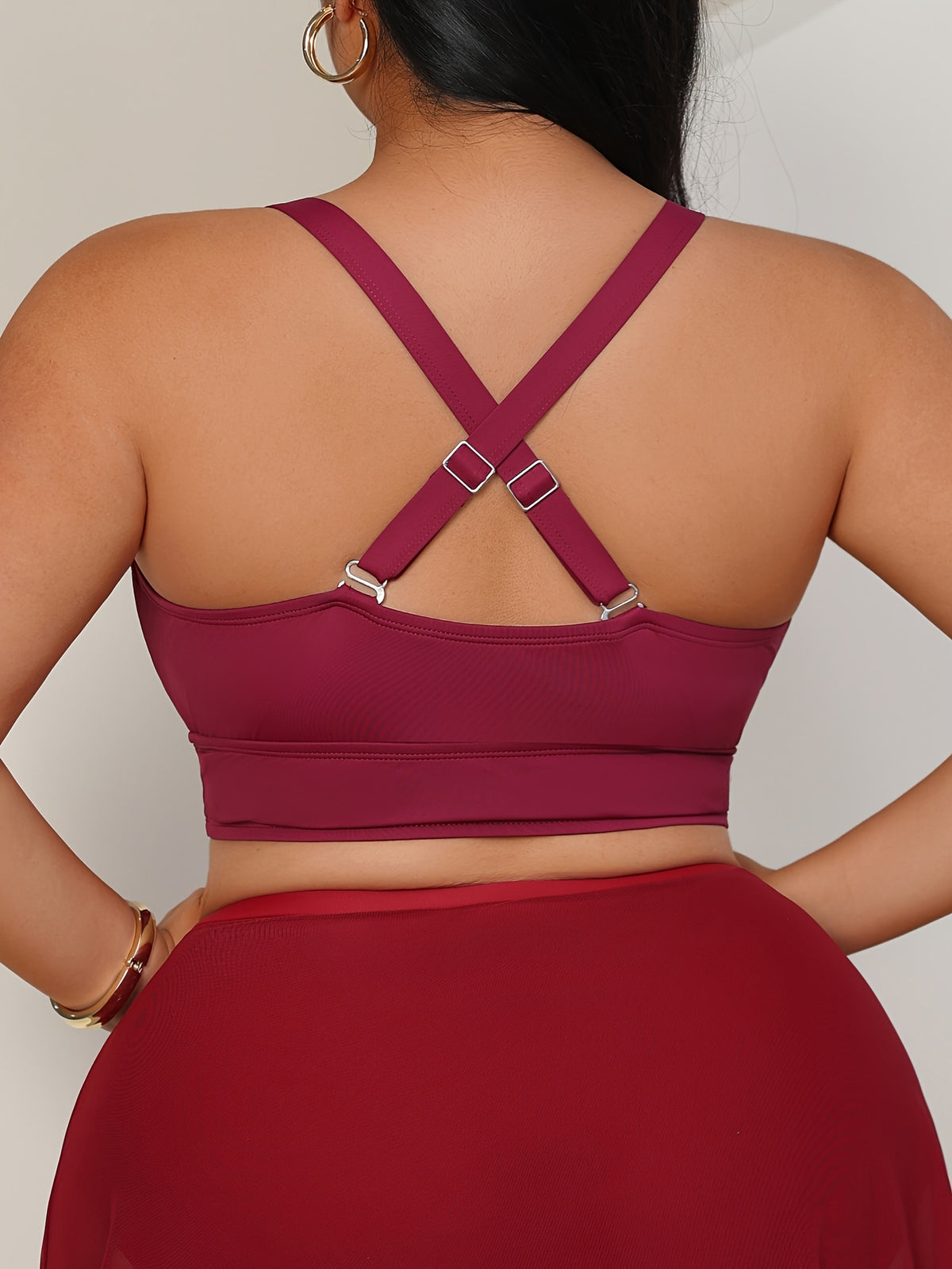 Haut de maillot de bain grande taille à volants et dos croisé