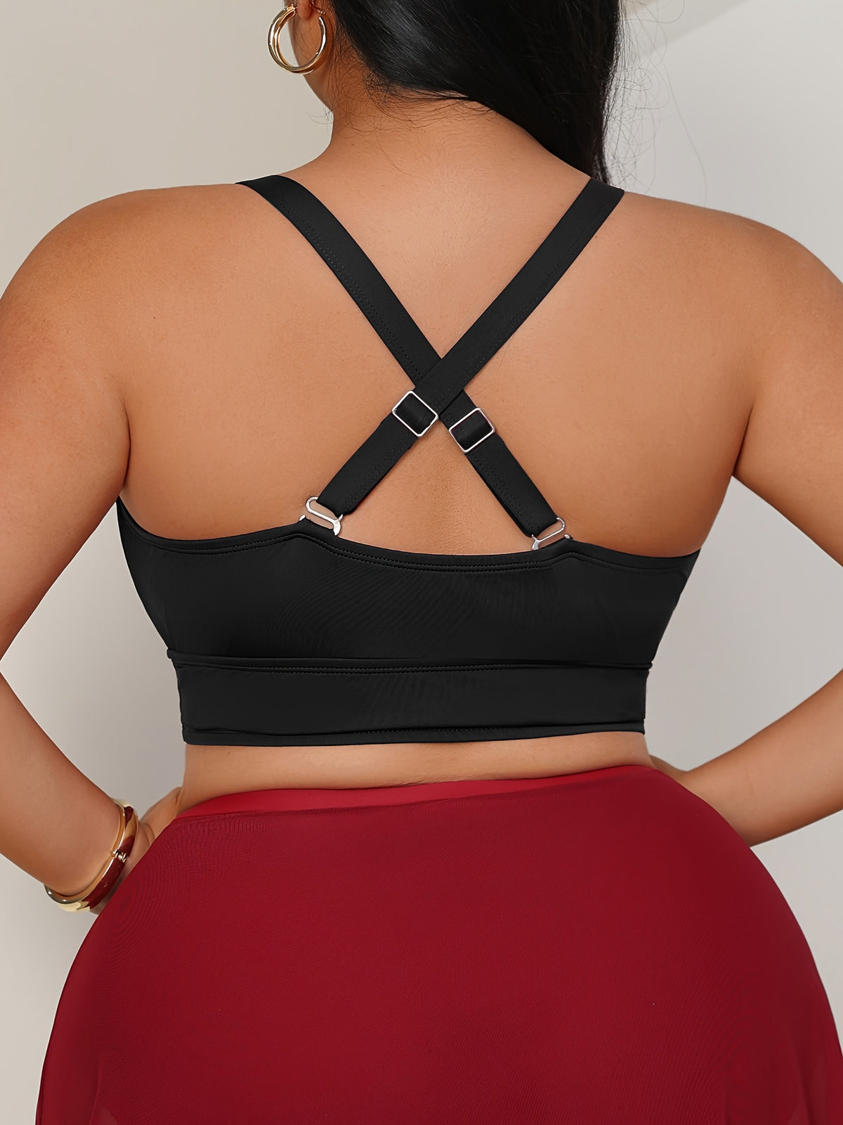 Haut de maillot de bain grande taille à volants et dos croisé