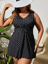Haut de maillot de bain grande taille noir à pois blancs