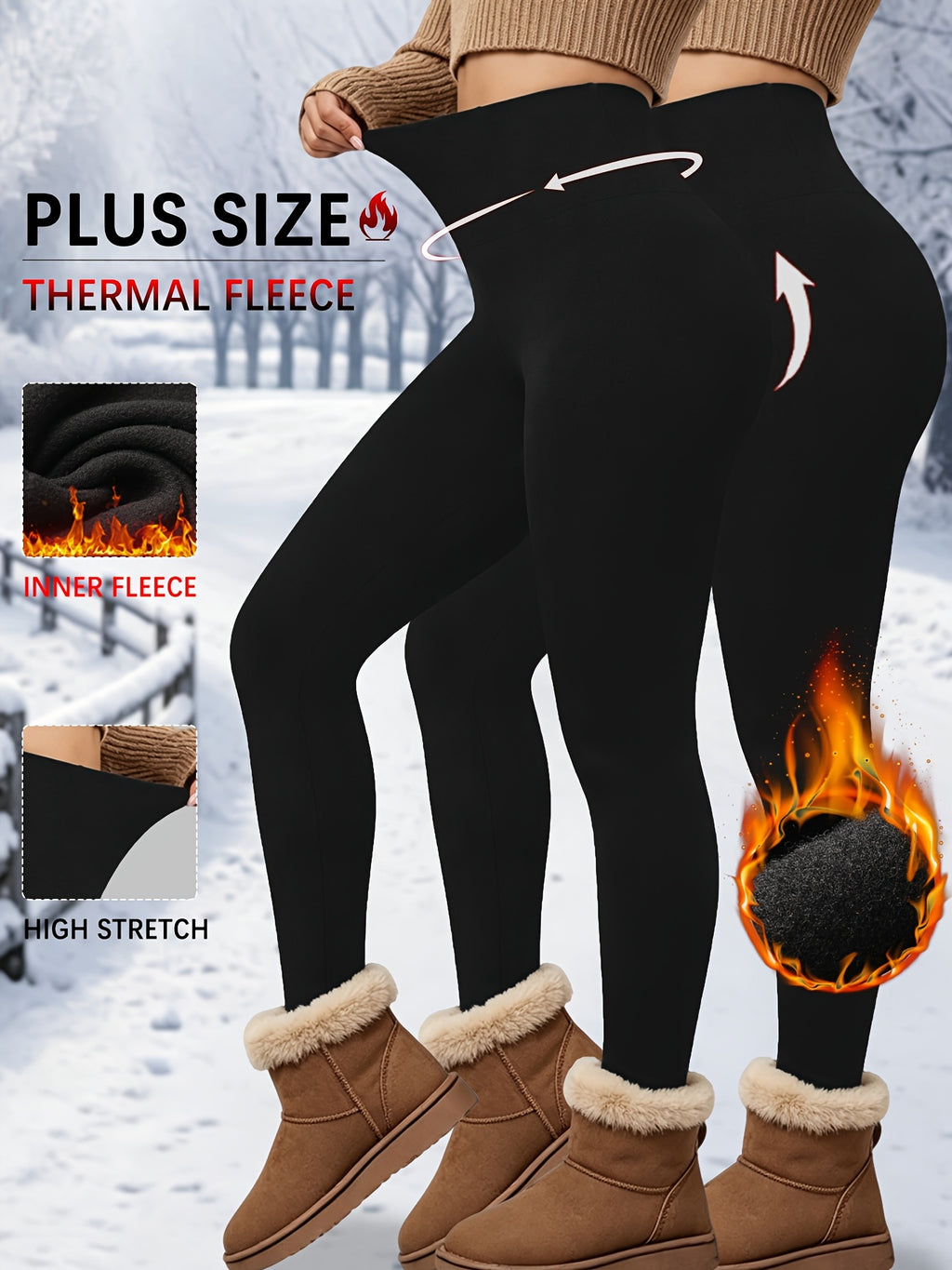 Legging grande taille molleton intérieur, duo de deux pièces