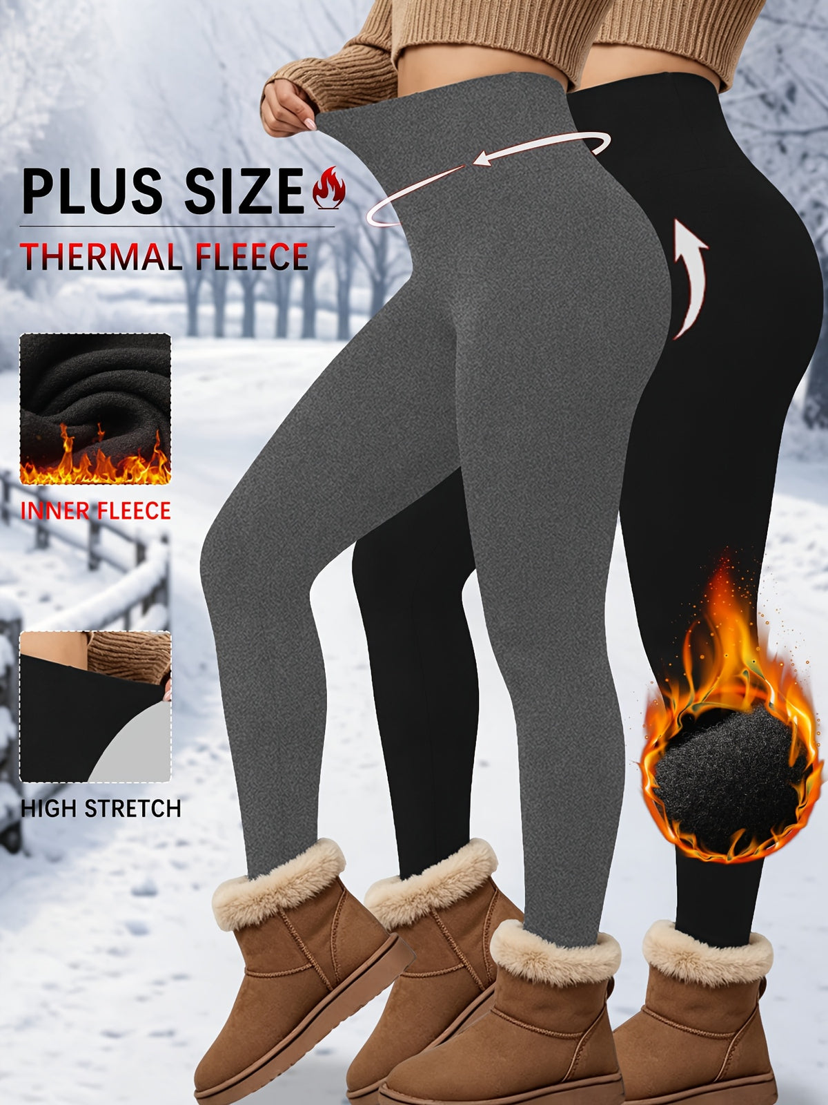 Legging grande taille molleton intérieur, duo de deux pièces