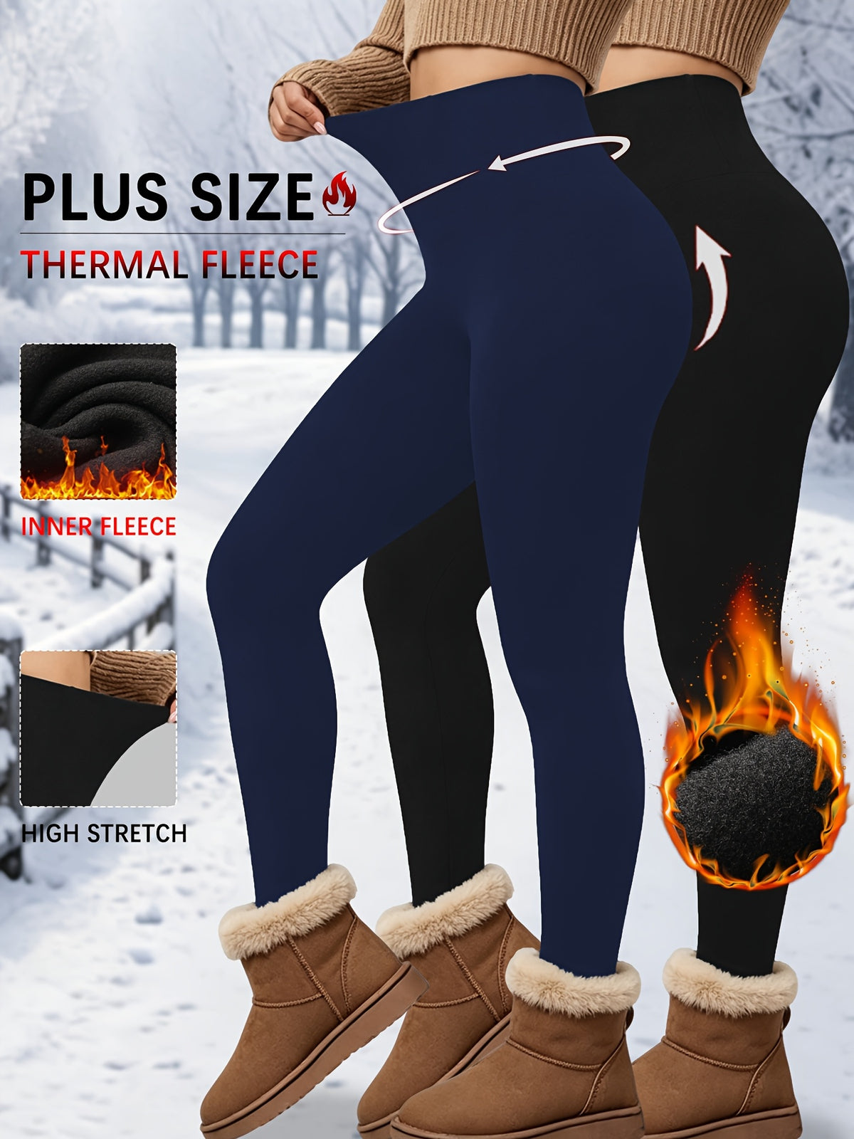 Legging grande taille molleton intérieur, duo de deux pièces