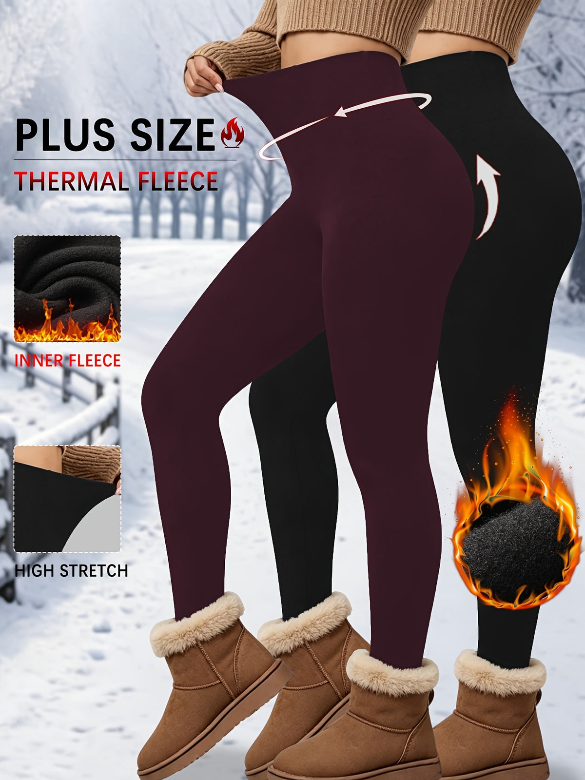 Legging grande taille molleton intérieur, duo de deux pièces