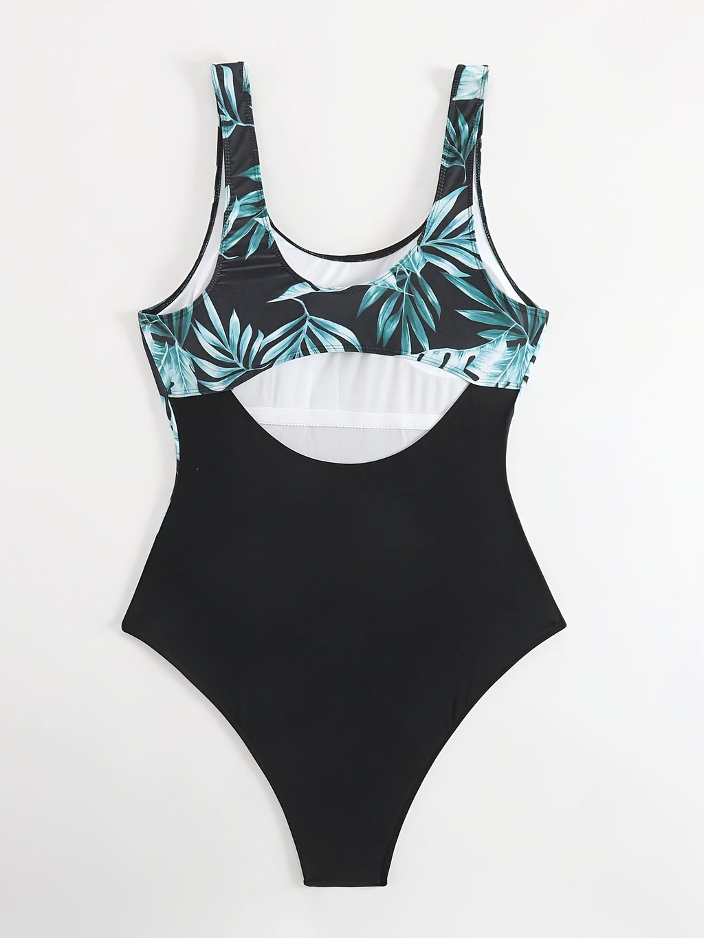Maillot de bain grande taille noir à dos ajouré tropical