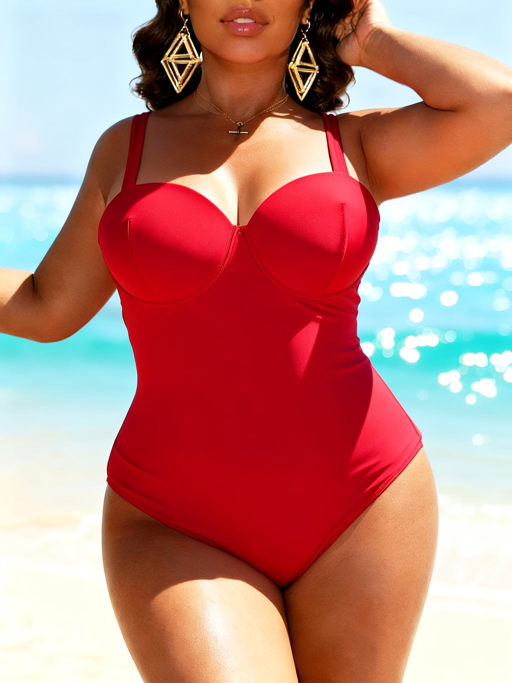 Maillot de bain 1 pièce grande taille rouge à dos lacé croisé