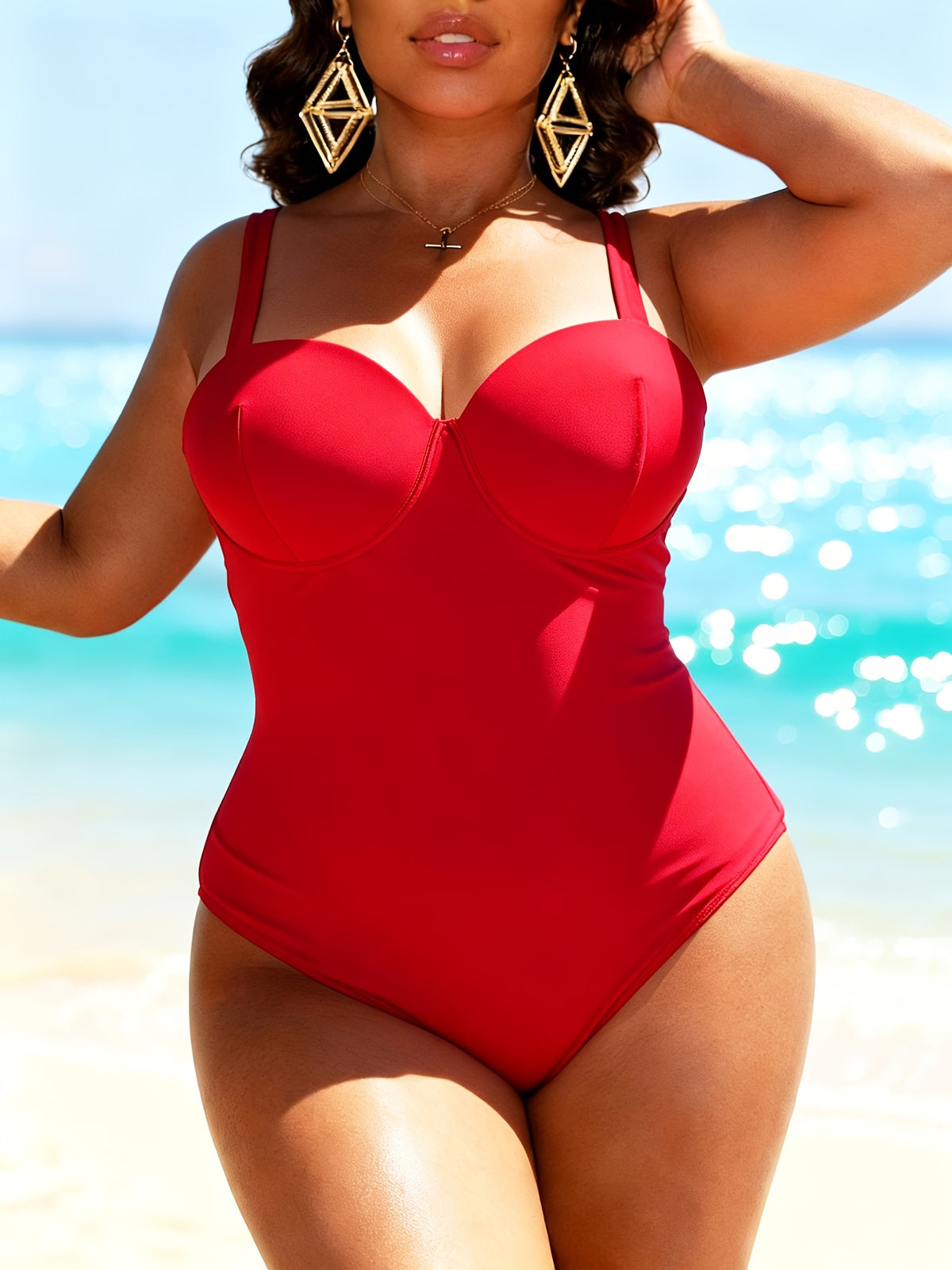 Maillot de bain 1 pièce grande taille rouge à dos lacé croisé
