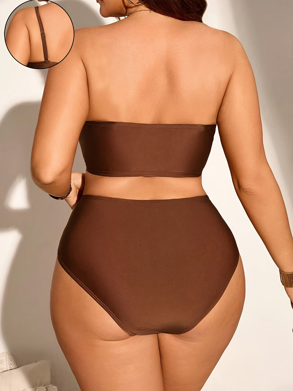 Maillot de bain grande taille bandeau, camaïeu de marron