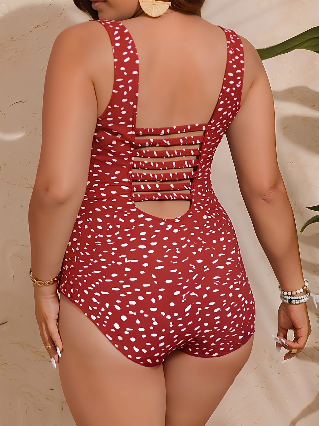 Maillot de bain grande taille à pois, dos ajouré en échelle