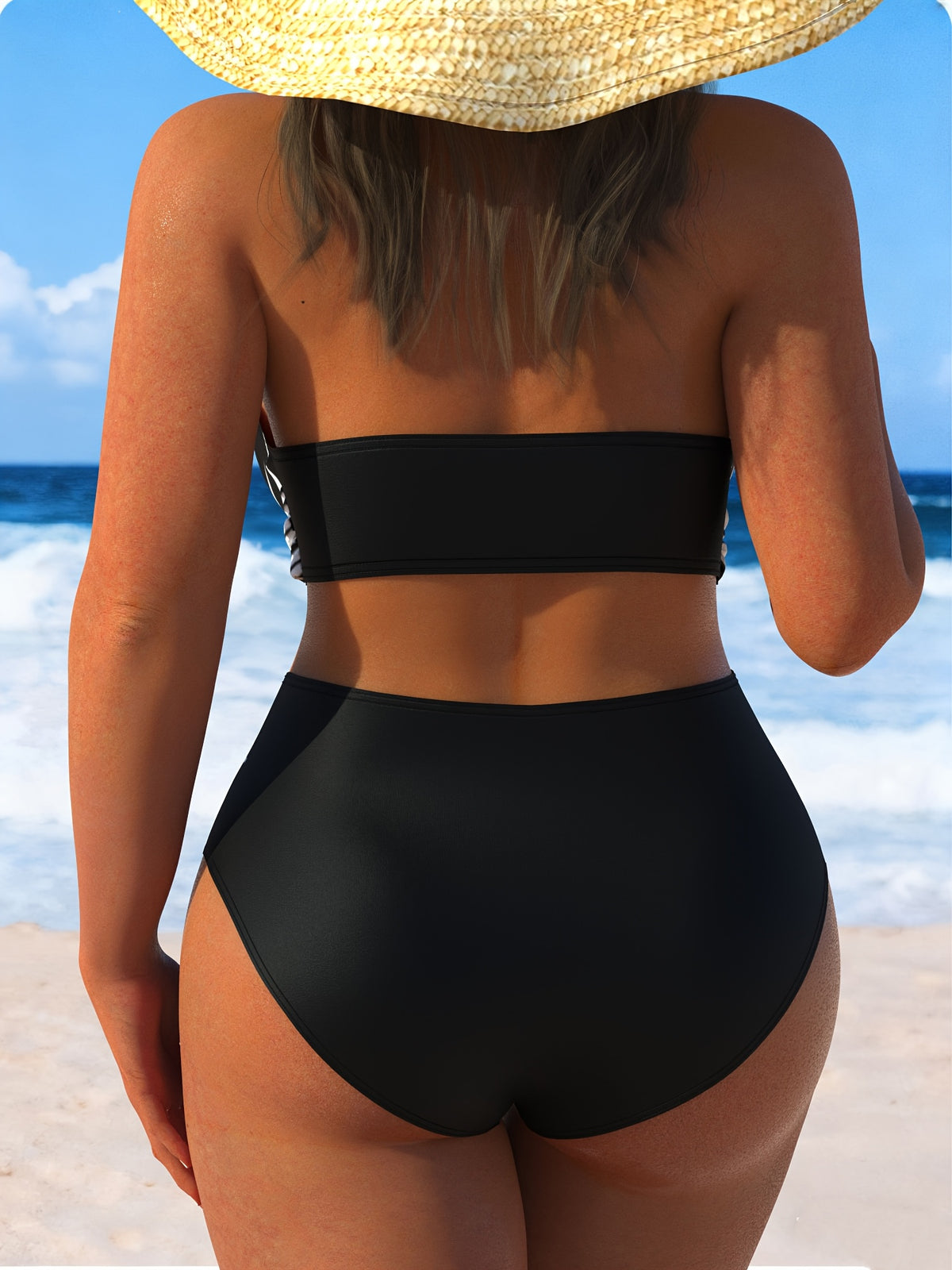 Maillot de bain grande taille noir à buste torsadé et rayures