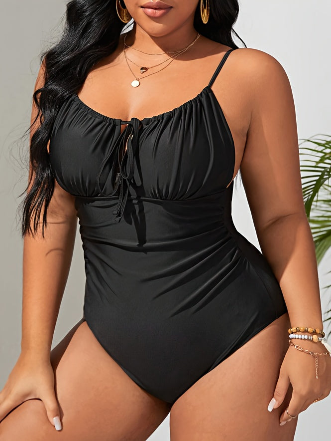 Maillot grande taille à cordon réglable, noir et bleu marine