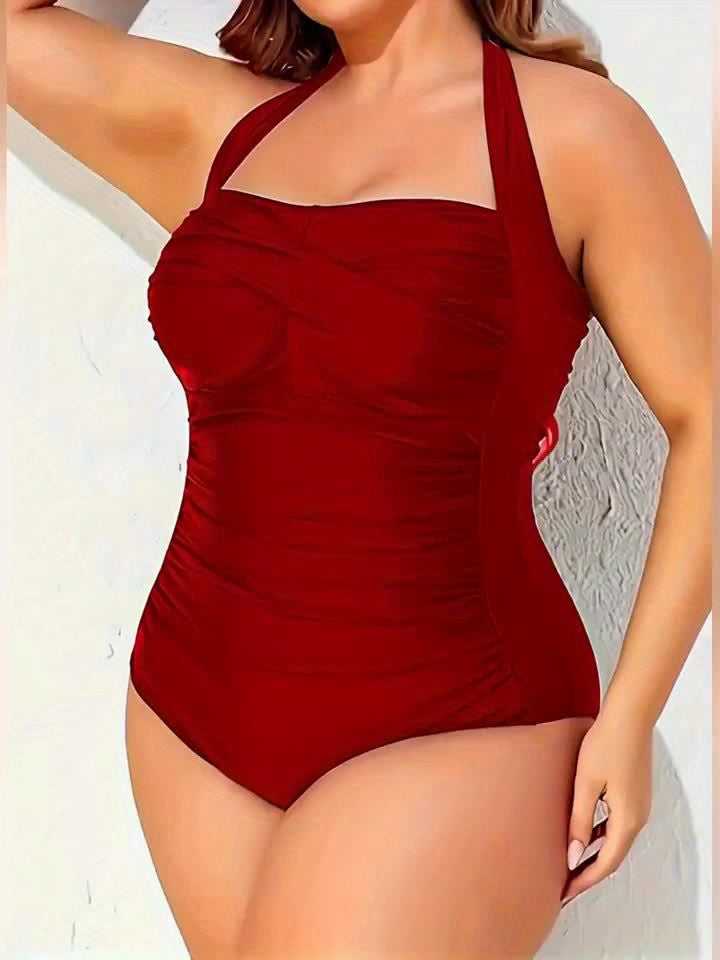 Maillot drapé grande taille gainant, licou et trois teintes