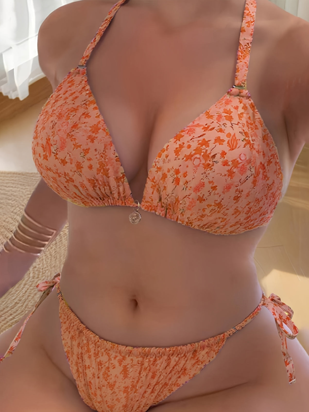 Maillot de bain grande taille fleuri à anneaux métalliques