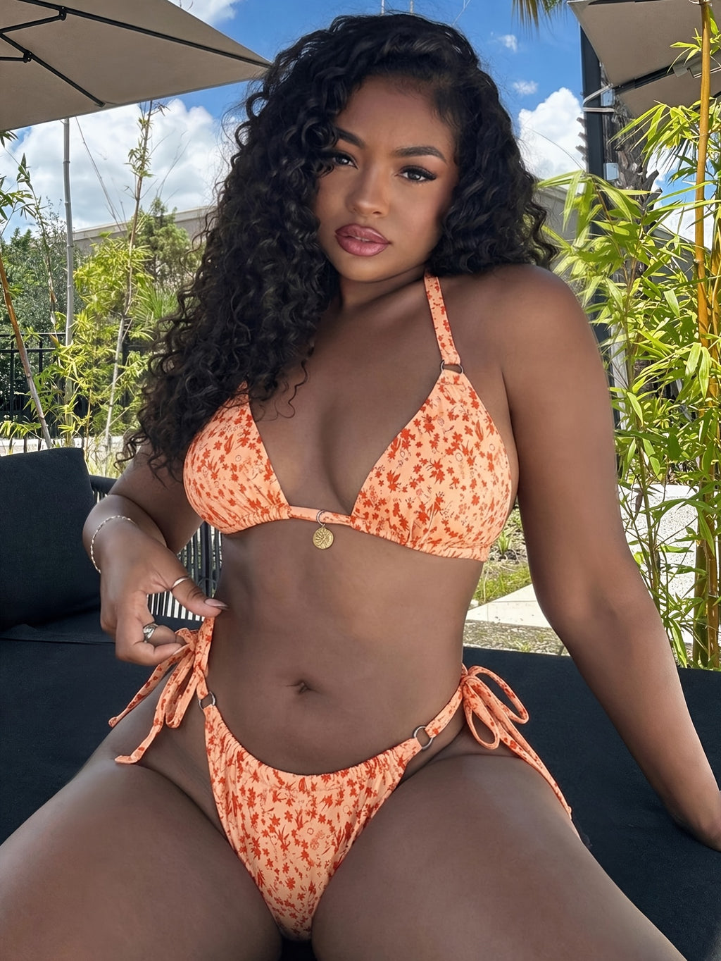 Maillot de bain grande taille fleuri à anneaux métalliques