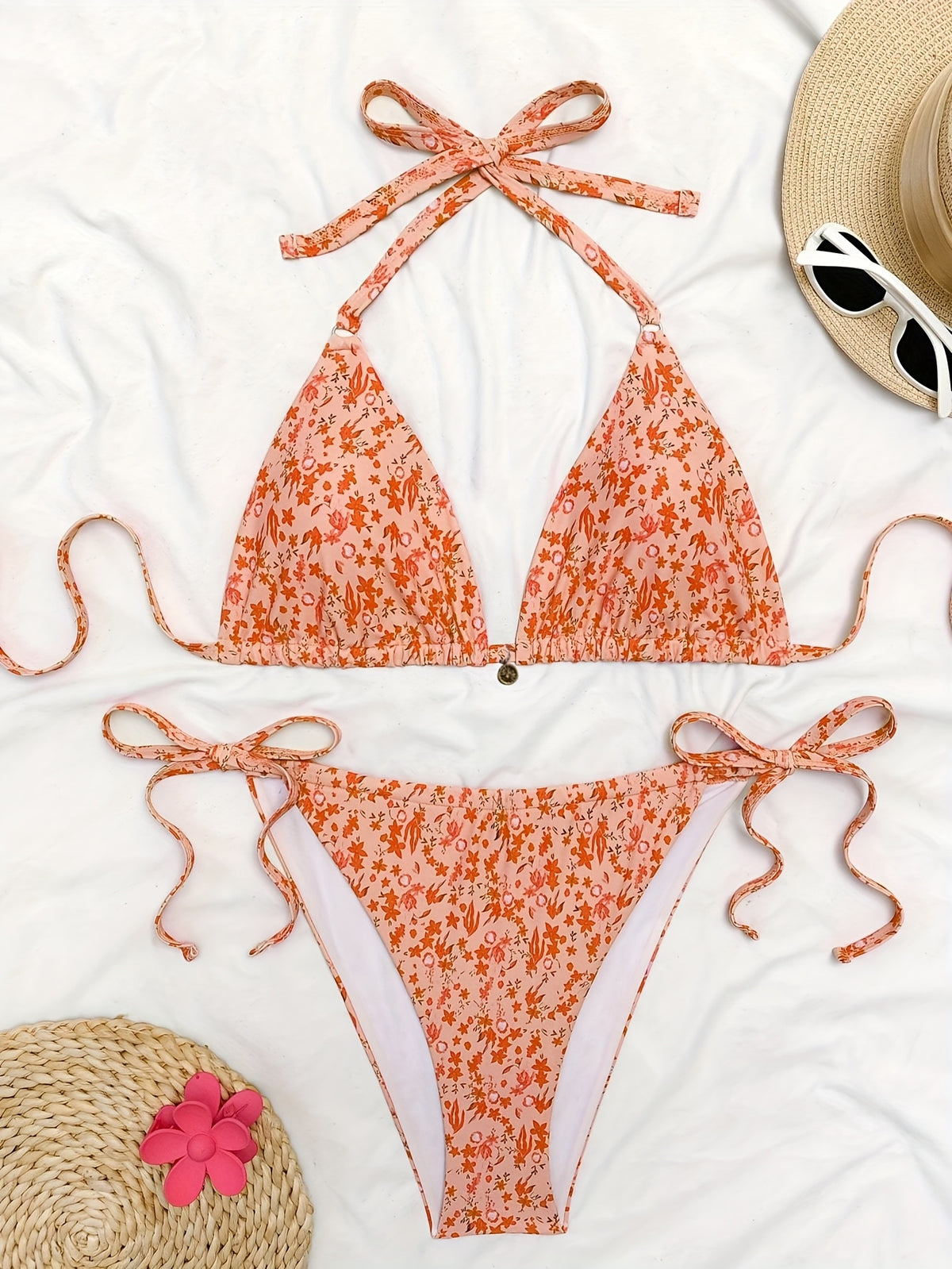 Maillot de bain grande taille fleuri à anneaux métalliques