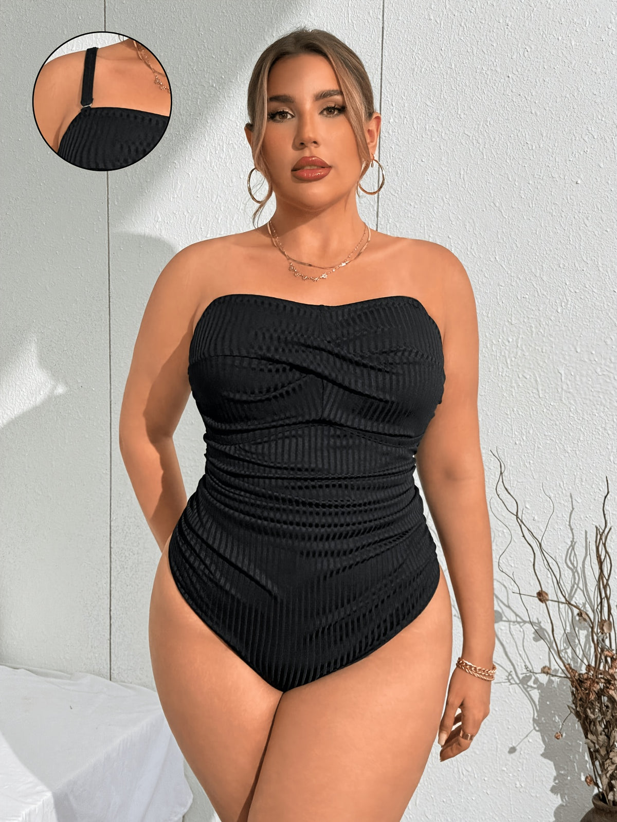 Maillot de bain grande taille bandeau à nervures en relief