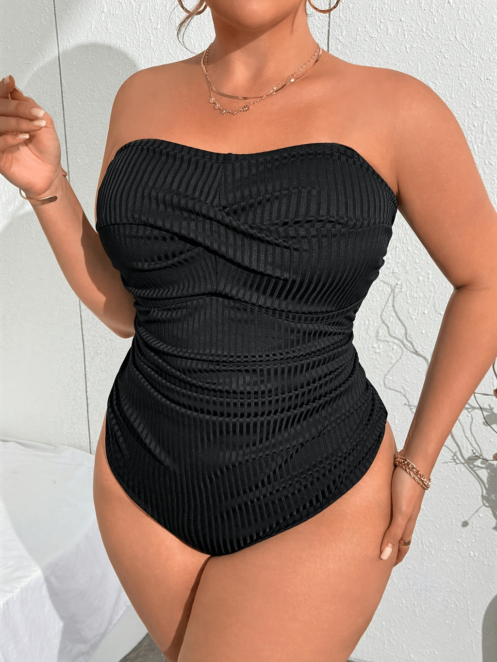 Maillot de bain grande taille bandeau à nervures en relief