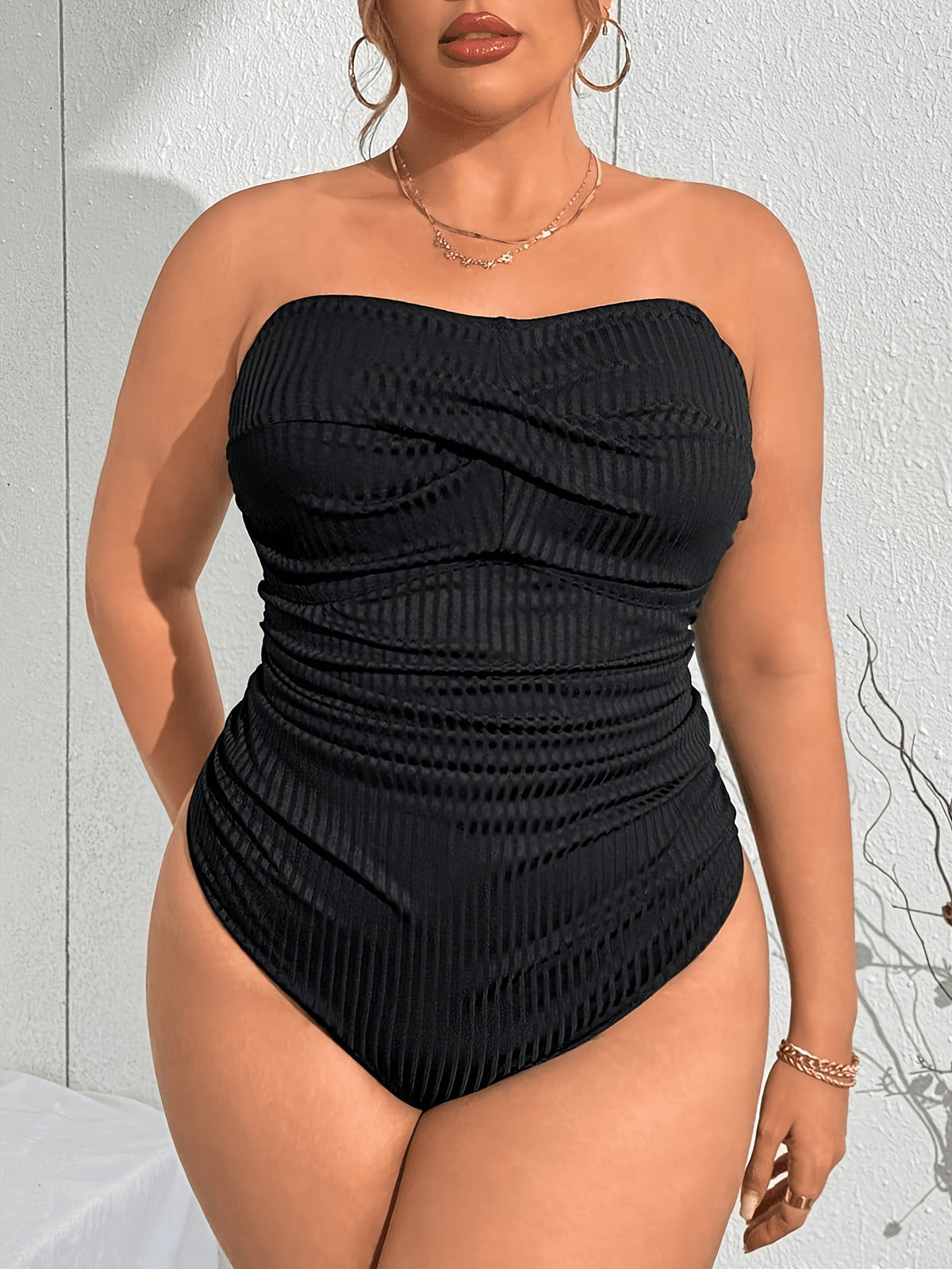 Maillot de bain grande taille bandeau à nervures en relief
